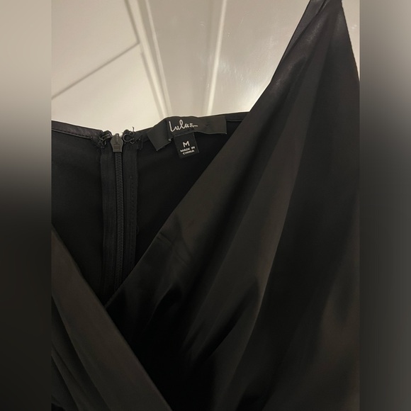 Worn once Lulus Party Mood Black Satin Pleated Romper - Picture 8 of 10